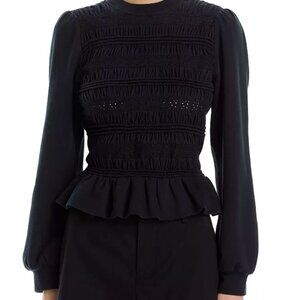 Sea New York Rita Smocked Black Lace Sweater Top Size Medium